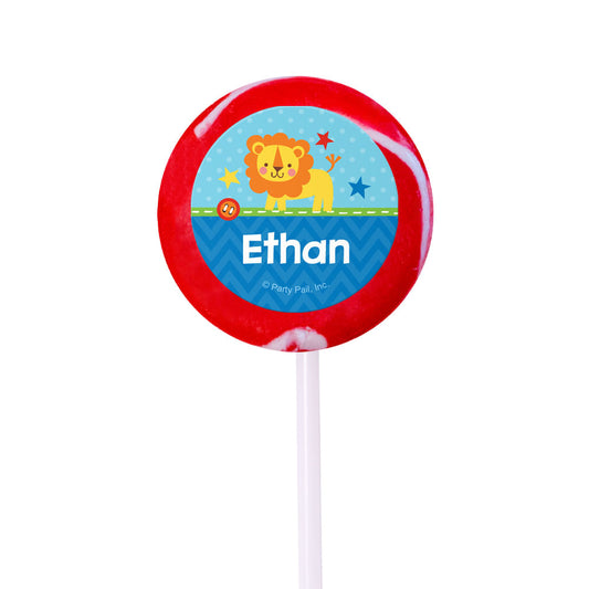 Birthday Personalized Small Red Swirly Pop Lion 1st Birthday (24 Pack)