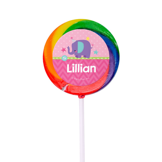 Birthday Personalized Small Rainbow Swirly Pop Elephant 1st Birthday (24 Pack)