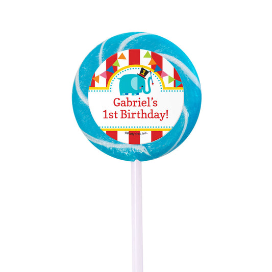 Birthday Personalized Small Light Blue Swirly Pop Circus 1st Birthday (24 Pack)