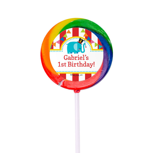 Birthday Personalized Small Rainbow Swirly Pop Circus 1st Birthday (24 Pack)
