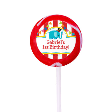 Birthday Personalized Small Red Swirly Pop Circus 1st Birthday (24 Pack)