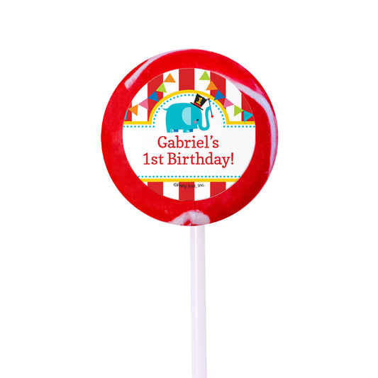 Birthday Personalized Small Red Swirly Pop Circus 1st Birthday (24 Pack)