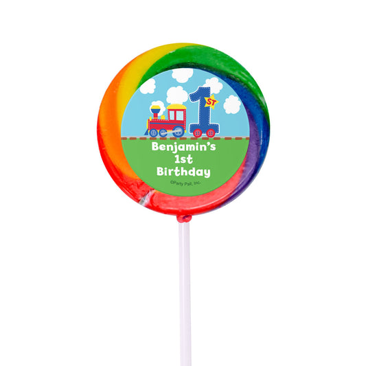 Birthday Personalized Small Rainbow Swirly Pop Train 1st Birthday (24 Pack)