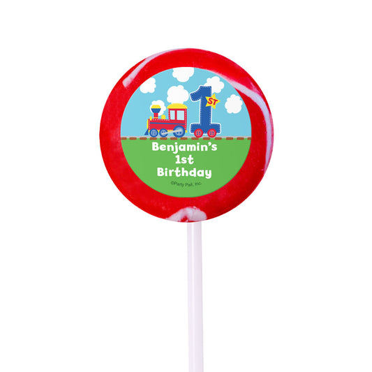 Birthday Personalized Small Red Swirly Pop Train 1st Birthday (24 Pack)