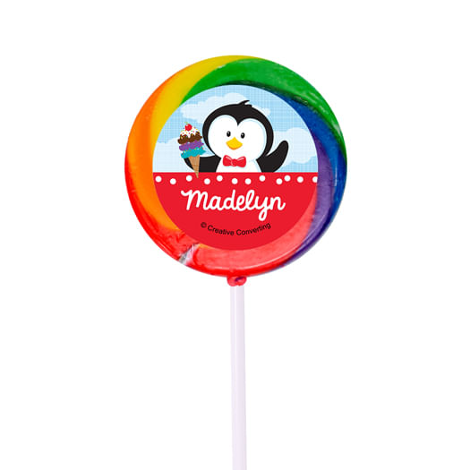 Birthday Personalized Small Rainbow Swirly Pop Penguin 1st Birthday (24 Pack)