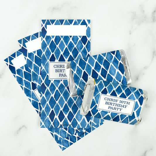 Birthday Personalized Hershey's Miniature Wrappers - Blue Argyle