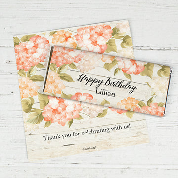 Personalized Birthday Farmhouse Floral Chocolate Bar Wrappers Only