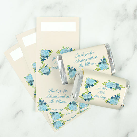 Birthday Personalized Hershey's Miniature Wrappers - Blue Roses