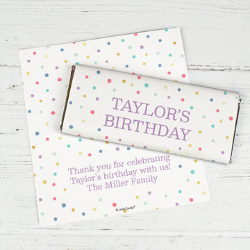 Personalized Birthday Confetti Dots Chocolate Bar Wrappers Only