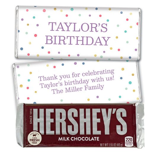 Personalized Birthday Confetti Dots Hershey's Chocolate Bar and Wrapper