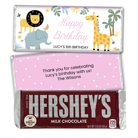 Personalized Kids Birthday Safari Animals Hershey's Chocolate Bar and Wrapper