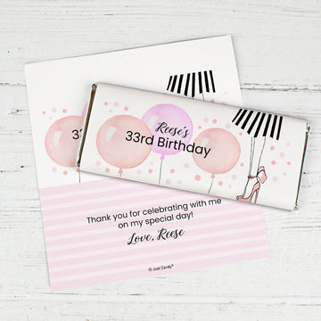 Personalized Birthday Balloons and Heels Chocolate Bar Wrappers
