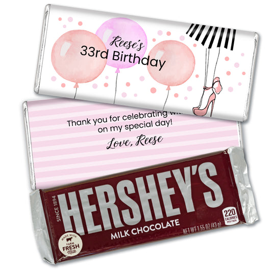 Personalized Birthday Balloons and Heels Hershey's Milk Chocolate Bar