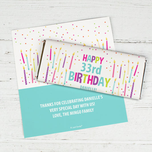 Personalized Birthday Confetti and Candles Chocolate Bar Wrappers Only