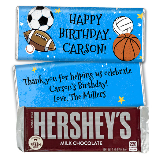 Personalized Kids Birthday Sports Hershey's Chocolate Bar and Wrapper