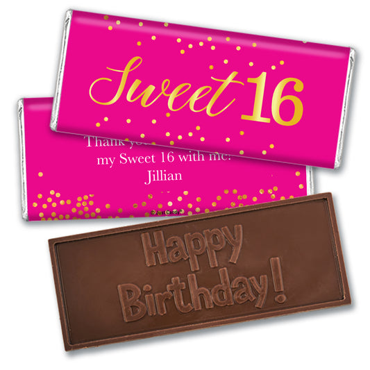 Sweet 16 Birthday Personalized Embossed Chocolate Bar & Wrapper - Pink & Gold