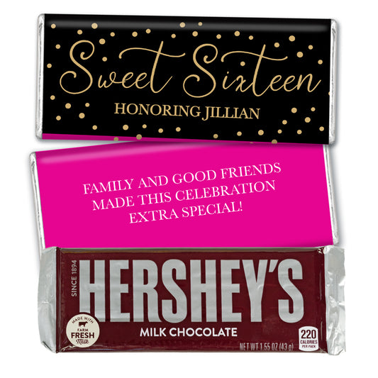 Personalized Sweet 16 Gold Dots Hershey's Chocolate Bar and Wrapper
