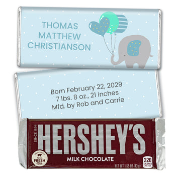 Personalized Birth Announcement Blue Elephant Hershey's Chocolate Bar and Wrapper