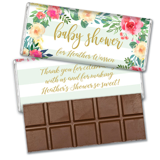 Baby Shower Personalized Milk Chocolate Bar & Wrapper - Green Floral