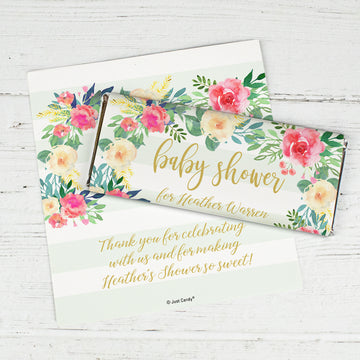 Baby Shower Personalized Standard Chocolate Bar Wrapper - Green Floral (6 Wrappers Per Sheet)