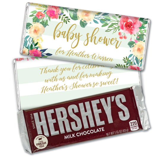 Baby Shower Personalized Milk Chocolate Bar & Wrapper - Green Floral