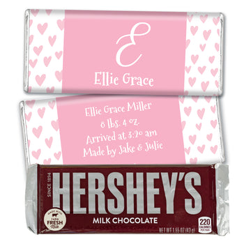 Personalized Birth Announcement Pink Hearts Hershey's Chocolate Bar and Wrapper