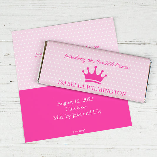 Girl Birth Announcement Personalized Chocolate Bar Wrappers Pink Crown