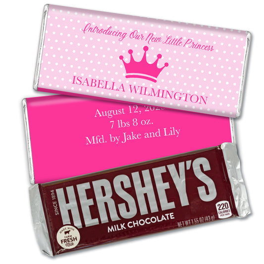 Girl Birth Announcement Personalized Chocolate Bar & Wrapper - Pink Crown