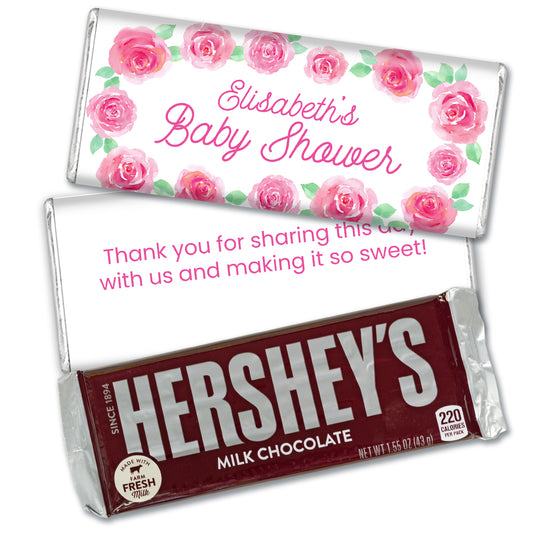 Baby Shower Personalized Milk Chocolate Bar & Wrapper - Pink Roses