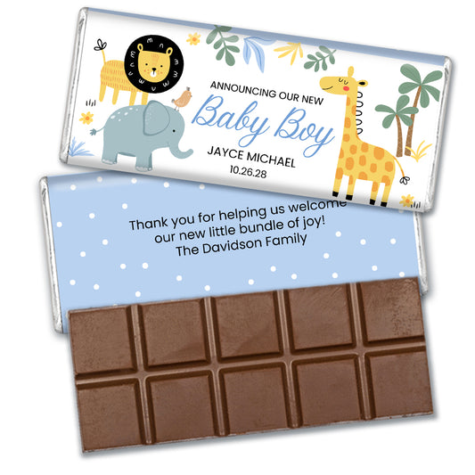 Boy Birth Announcement Personalized Chocolate Bar & Wrapper - Jungle Friends