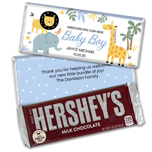 Boy Birth Announcement Personalized Chocolate Bar & Wrapper - Jungle Friends