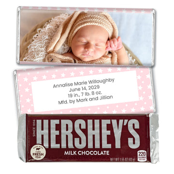 Personalized Birth Announcement Pink Photo Hershey's Chocolate Bar and Wrapper