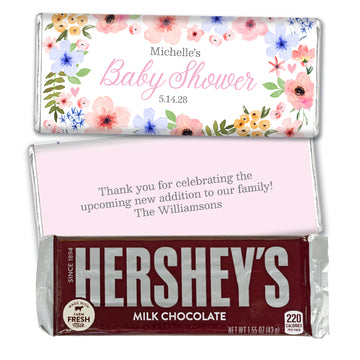 Personalized Baby Shower Floral Frame Hershey's Chocolate Bar and Wrapper