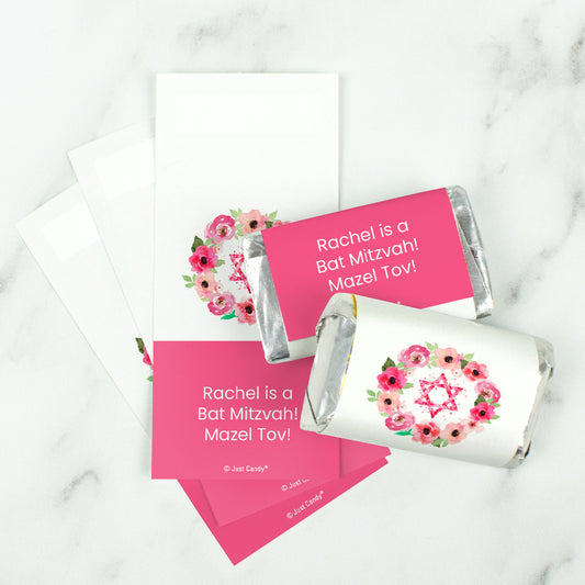 Personalized Bat Mitzvah Pink Star of David Hershey's Miniatures Wrappers Only