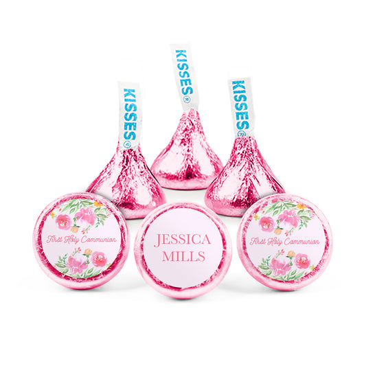 Personalized Communion Pink Roses Hershey's Kisses