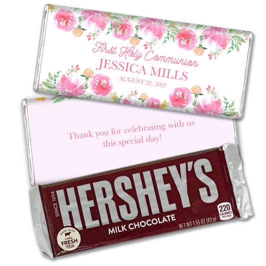 Personalized Communion Pink Floral Hershey's Chocolate Bar and Wrapper
