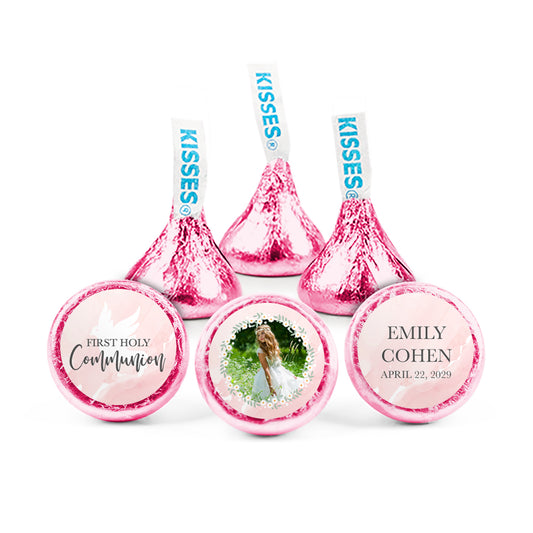 First Communion Personalized Hershey's Kisses Pink Dove Assembled Kisses