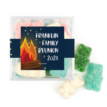 Personalized Family Reunion Campfire JUST CANDY Favor Cube with Sanded Gummy Bears