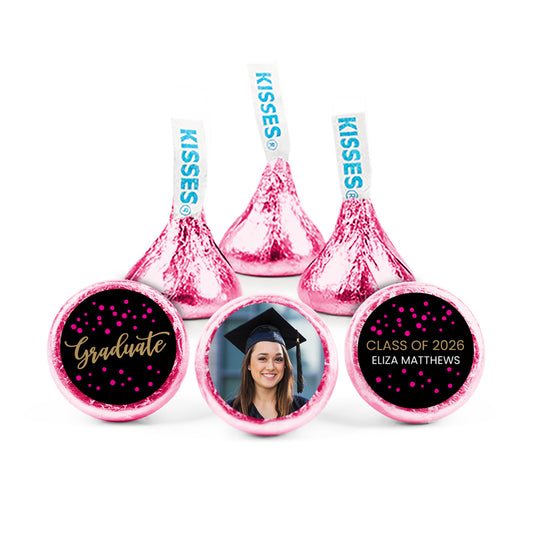 Pink Graduation Personalized Dots Hershey's Kisses - Dots