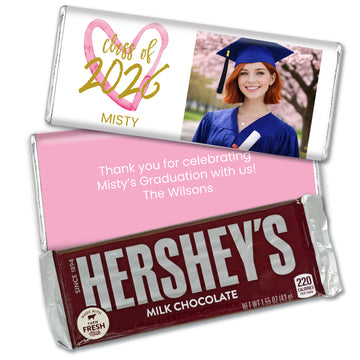 Personalized Graduation Pink Heart Photo Hershey's Chocolate Bar and Wrapper