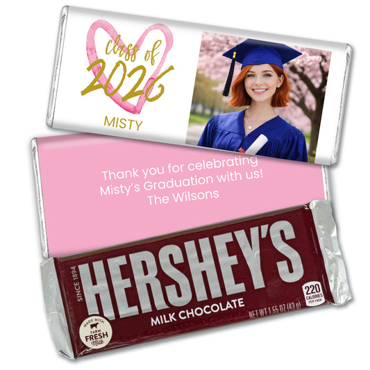 Personalized Graduation Pink Heart Photo Hershey's Chocolate Bar and Wrapper