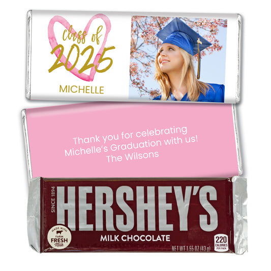 Personalized Graduation Pink Heart Photo Hershey's Chocolate Bar and Wrapper