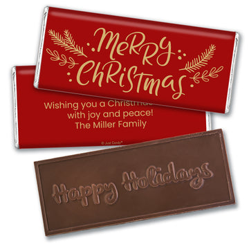 Personalized Christmas Merry Christmas Gold Laurels Embossed Chocolate Bar