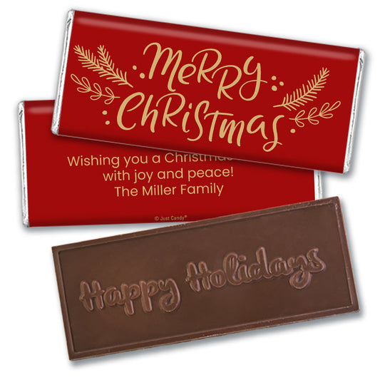 Personalized Christmas Merry Christmas Gold Laurels Embossed Chocolate Bar
