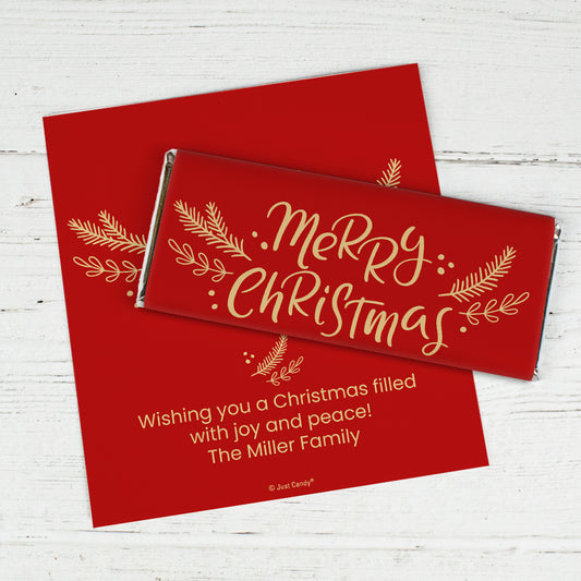 Personalized Christmas Merry Christmas Gold Laurels Chocolate Bar Wrappers Only