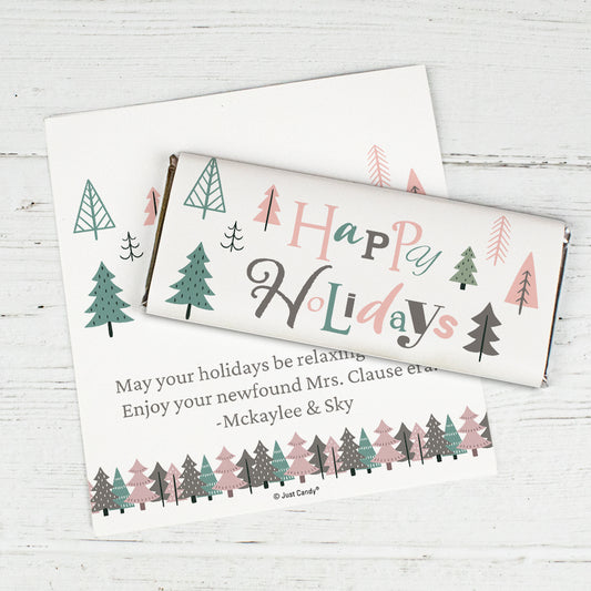 Christmas Personalized Standard Chocolate Bar Wrappers Happy Holidays Trees (6 Wrappers Per Sheet)