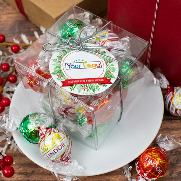 Personalized Christmas Wreath with Logo Lindor Truffles by Lindt Cube Gift