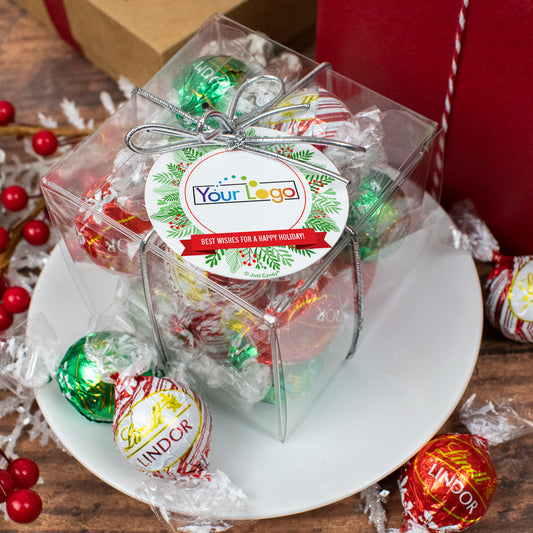 Personalized Christmas Wreath with Logo Lindor Truffles by Lindt Cube Gift