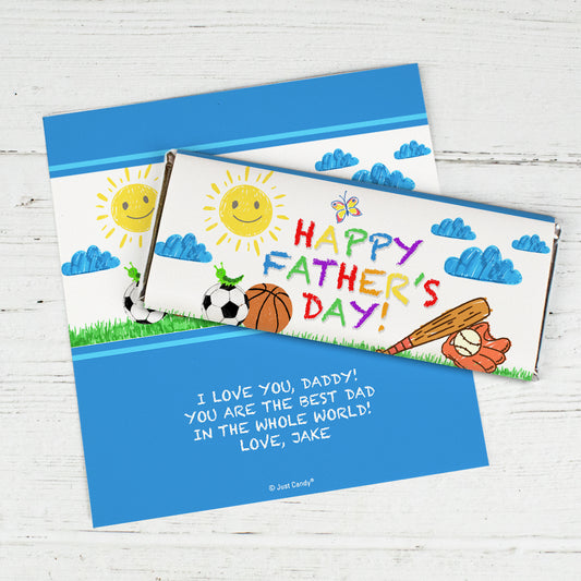 Father's Day Personalized Standard Chocoalte Bar Wrappers - Sports (6 Wrappers Per Sheet)