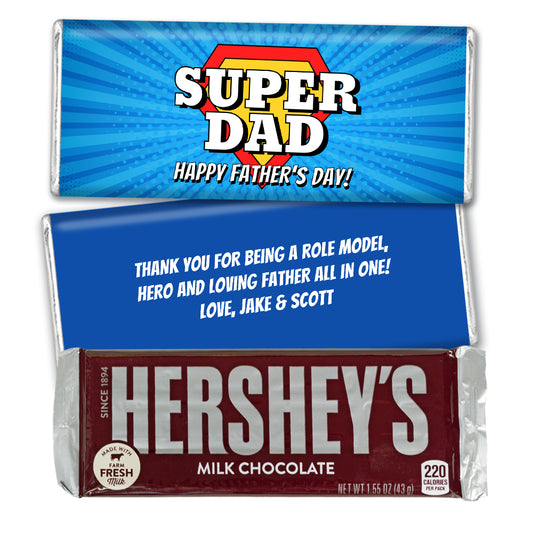 Personalized Father's Day Super Dad Hershey's Chocolate Bar and Wrapper
